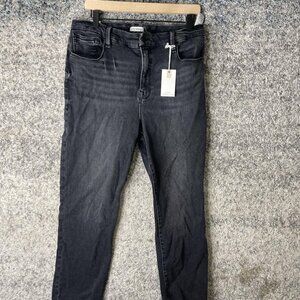 Good American Jeans Womens 14 Black Distressed Raw Hem Stretch High Rise Denim